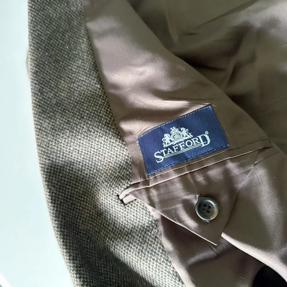Stafford Mens 42L Wool Lambswool Blazer Sport Coat Tweed 2 Button Front Brown